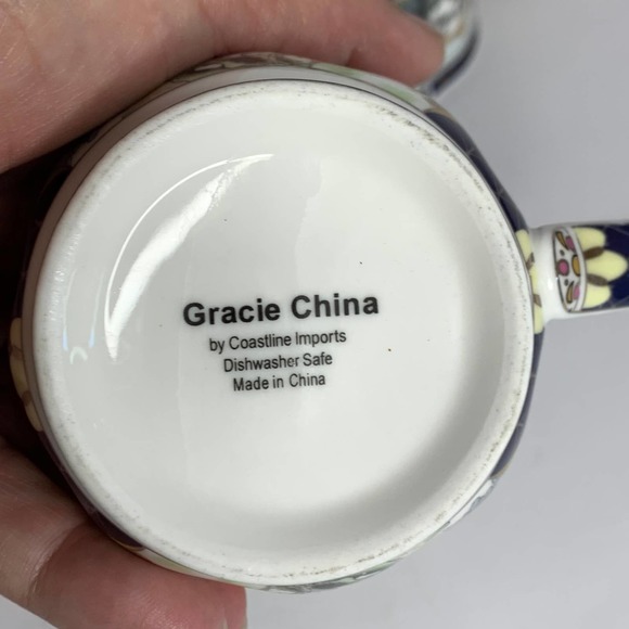 Gracie China Bone China Peacock Print Coffee Mugs - Picture 3 of 5